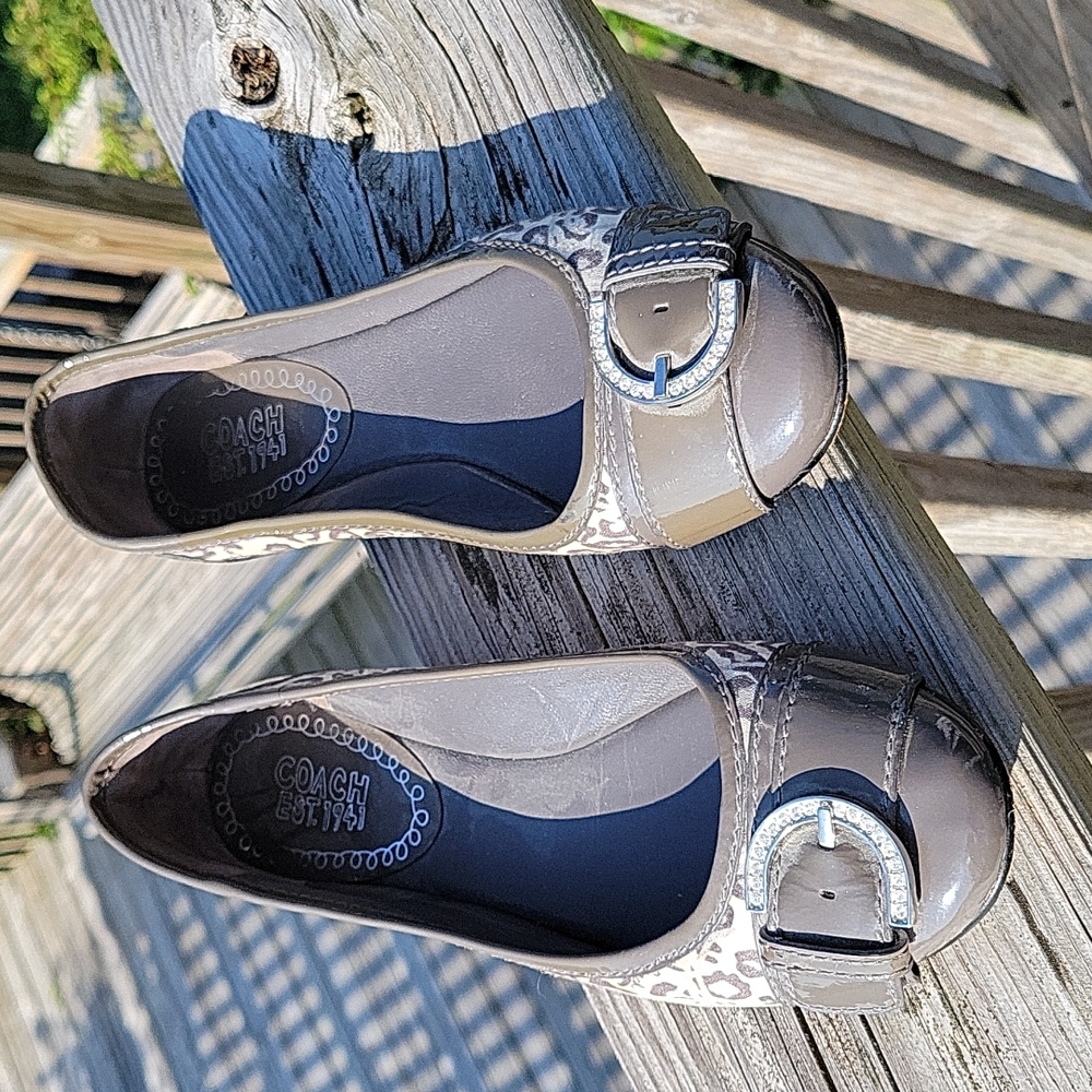 Coach Taupe Leather & Patent Ballet Flats with Buckle